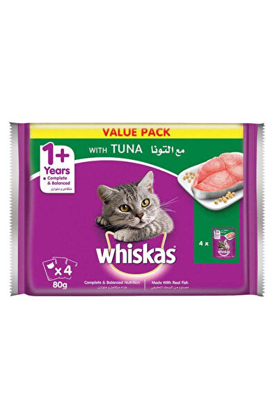 Whiskas طعام القطط الرطب بنكهة التونة - تونة/4 × 80 غرام