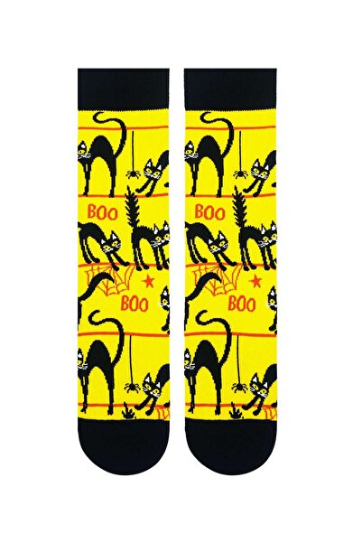 CARNAVAL SOCKS Cat Patterned Unisex Yellow Color Socket Socks