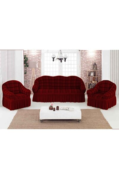 BULSAN Set 3+2+1 3 huse pentru 2 canapele și 1 fotoliu cu dungi, vișiniu