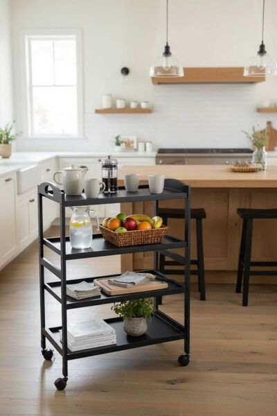 Casco A versatile kitchen cart with four shelves and wheels