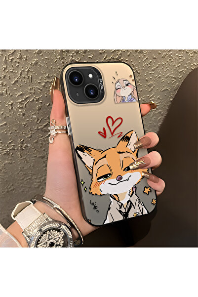 CHICASELUX iPhone 15 Plus/14 Plus Uyumlu Kalp temalı tilki tavşan baskılı kıl...