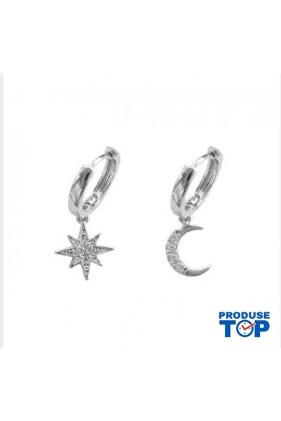 Produse.Top Fashion Earrings in Silver Stainless Steel with Star and Moon Ele...