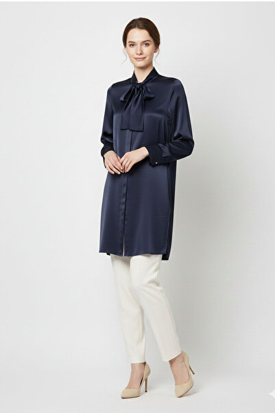 Pure Silk Atelier %100 Saf İpek Bağlama Yaka Tunik Gömlek - Lüks Tesettür Giy...