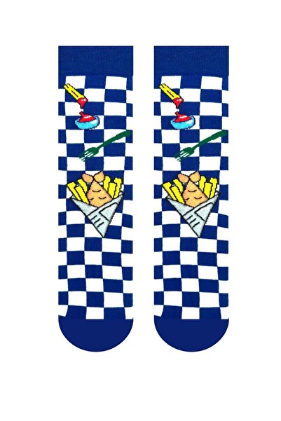 CARNAVAL SOCKS Fish & Chips Patterned Fast Food Themed Checkered Socks