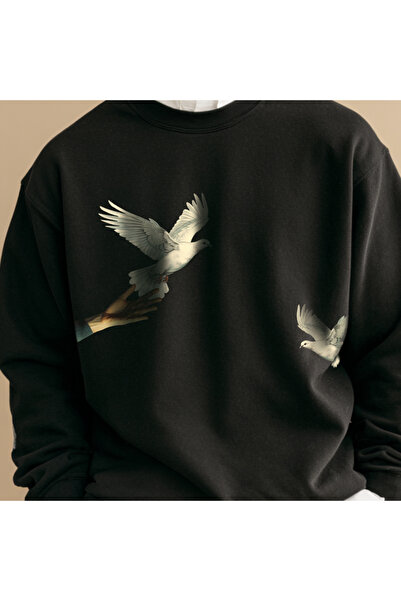 Crea Eymer Wear سترة بقلنسوة بتصميم GÜvercin Özgürlük - أسود