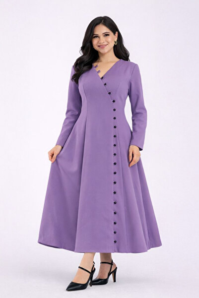 Stylish Stylish and elegant purple dress adorned with buttons