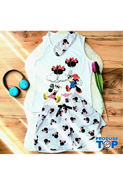 BALLON White Women's Pajamas with Sleep Mask, Tank Top and Shorts