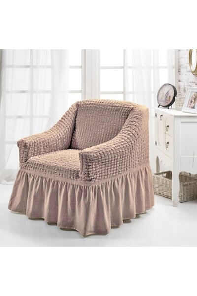 FARA Set of 2 Elastic Armchair Covers with Ruffles, Brown (Coffee with Milk)