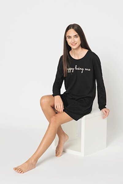 Triumph Cămașă de noapte cu mânecă lungă, negru/alb, 38