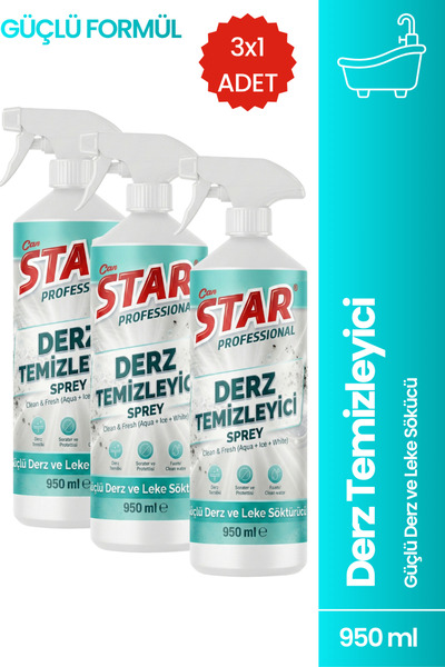 CanStar 3'lü Derz Temizleyici Sprey 950 ml – Güçlü Derz ve Leke Sökücü (Banyo...