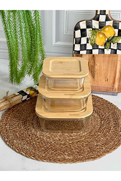 ROSSEV Lavi Bamboo Lid Square Glass Storage Container Set of 3