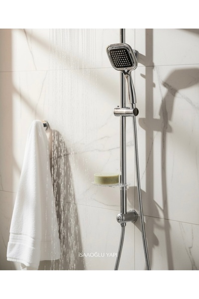 İSAOĞLU YAPI Duş Sistemi Kare Modern Tasarım Gümüş Renk Sürgülü Banyo Duş Set...