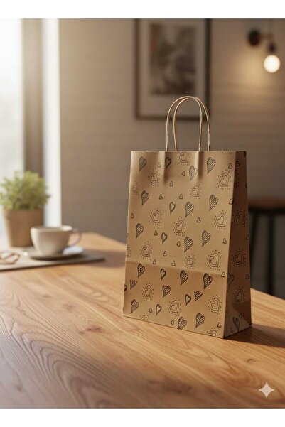 HDF PAZARLAMA حقيبة كرافت مزخرفة بنمط قلب أسود 25 قطعة مقاس 25*12*31 (هدية، ع...