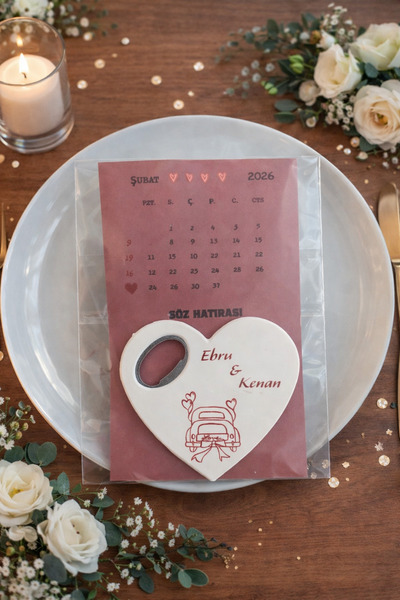 Caldium Store Kartlı Poşetli Kalpli Açacak Magnet Düğün Nişan Söz İsteme 25 Adet