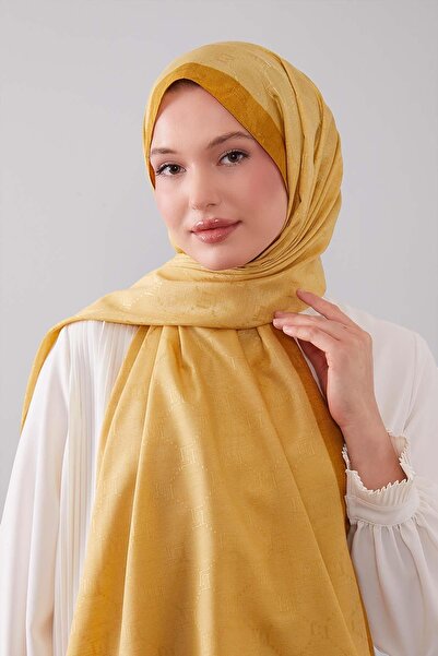 Levidor Mustard Honeycomb Embroidered Monogram Shawl
