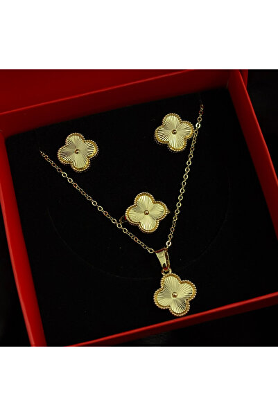 olvera shine طقم ذهبي من CM JEWELRY (قلادة + خاتم + أقراط) / هدية عيد الحب / ...