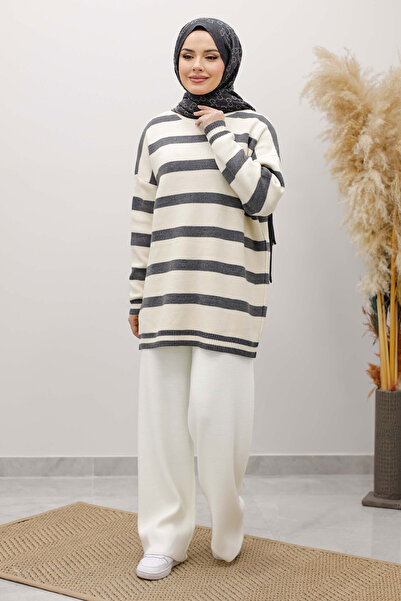 Tesettür Dünyası Thick Line Detailed Knitwear Tunic Tsd260113 Smoked