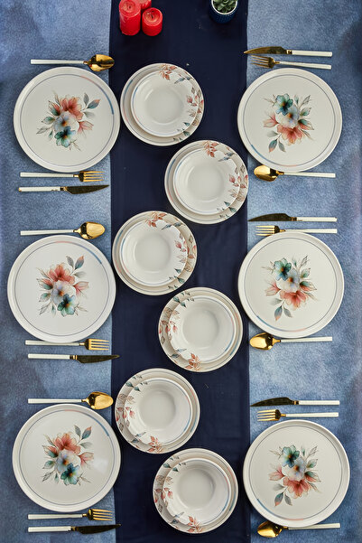 ers erbaşlar Ferah Renkli Çiçekli 18 Parça 6 Kişilik Lüx Yemek Takımı, Yemek ...