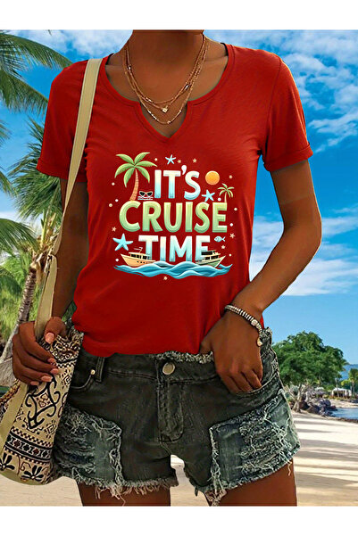 mercoledi Women's Cruise Time Printed Half V-Neck Sleeves Regular Fit Casual ...