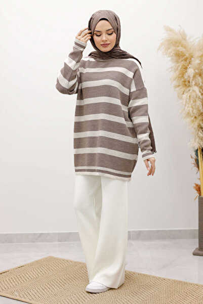 Tesettür Dünyası Thick Line Detailed Knitwear Tunic Tsd260113 Mink