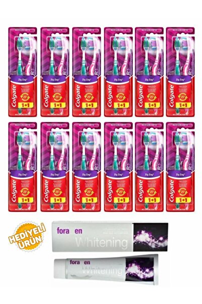 Colgate 12 Pieces Zigzag Medium Toothbrush 1+1