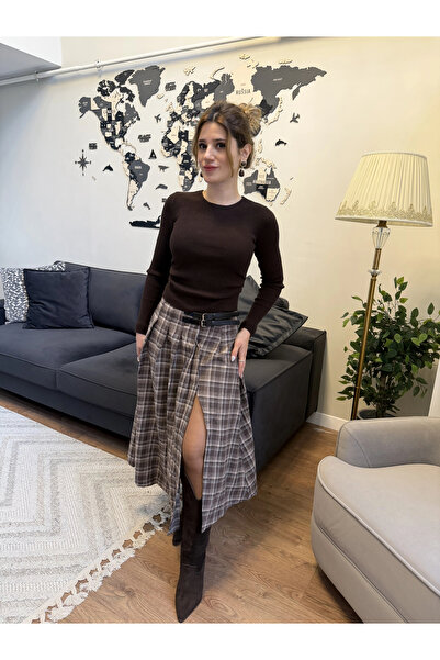 Greenboutique تنورة شق بنقشة منقوشة مع تفاصيل حزام