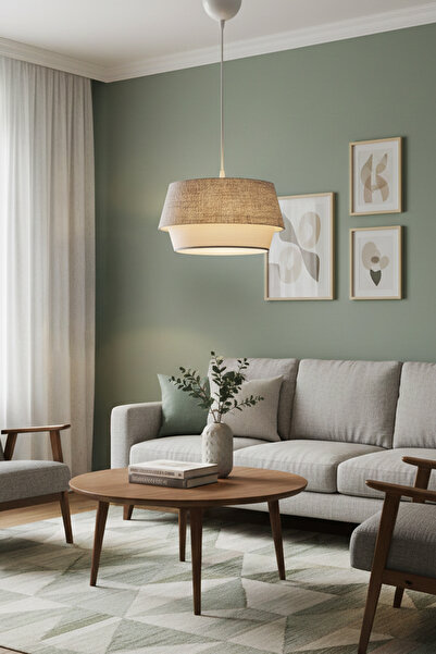 AG LightDesign Gri Kumaş Avize Başlık Modern Sarkıt Pasta Dekoratif Iki Katlı...