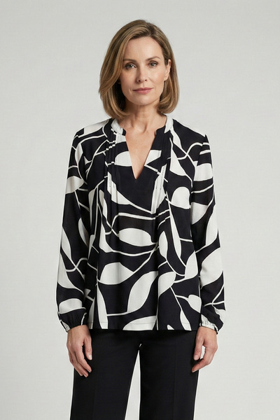 YXL COLLECTION Women's Plus Size Judge Collar Ribbed Detailed Patterned Mothe...