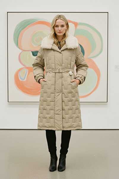 Rain and River Geometric Patterned 38-48 Long Inflatable Coat