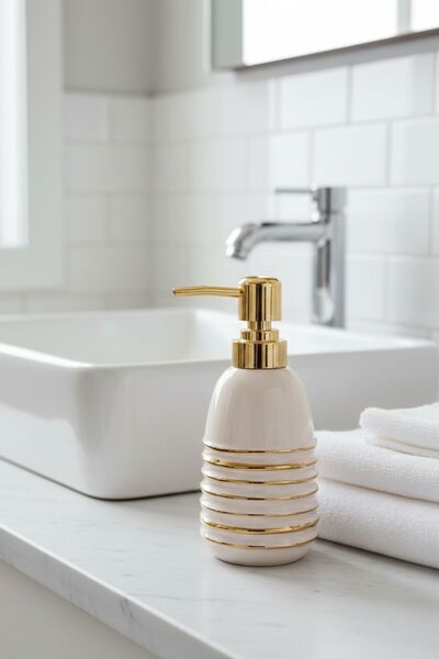 ARVALE Vena Gold Luxury Porcelain Liquid Soap Dispenser - Modern Bathroom and...