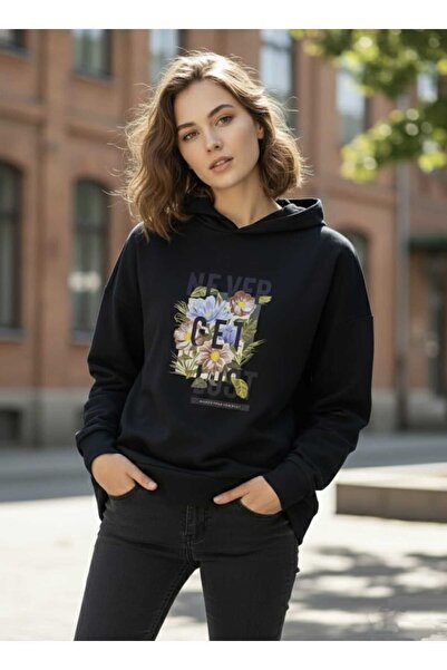 citystyle Women's Sweater Never Get Printed Detailed Black Long Sleeve Crew N...