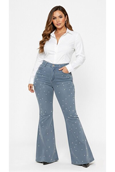 nd jeans Women'S-Premium Pearl Detailed High Waist L Stretch Fabric Flexible ...