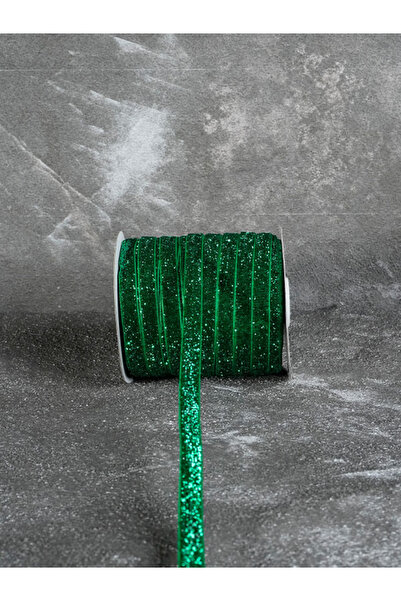 ARN 1 Cm Kadife Dekoratif Şerit 3 Metre (Yeşil)-1 Cm Simli Kurdele
