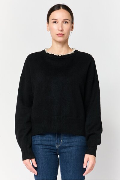 Reserved Women Crew Neck Knitted Sweater, Black