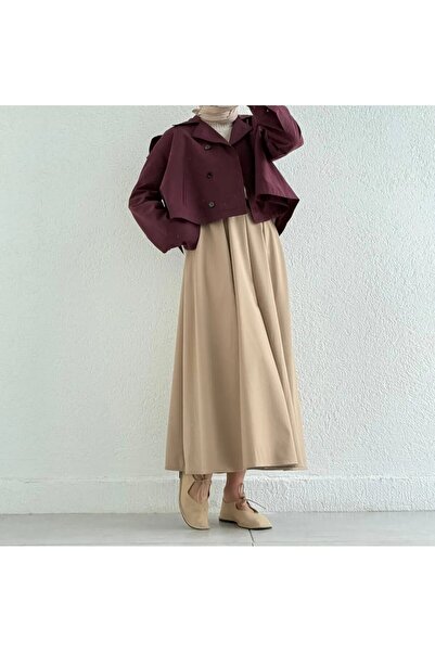 Lavanta Tekstil Pleated High Waist Belted Long Skirt