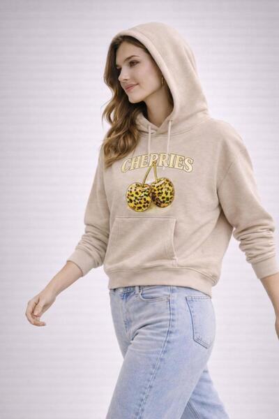SMAC Women's Oversized Hooded Sweatshirt with Cherry Print and Printed Kangar...