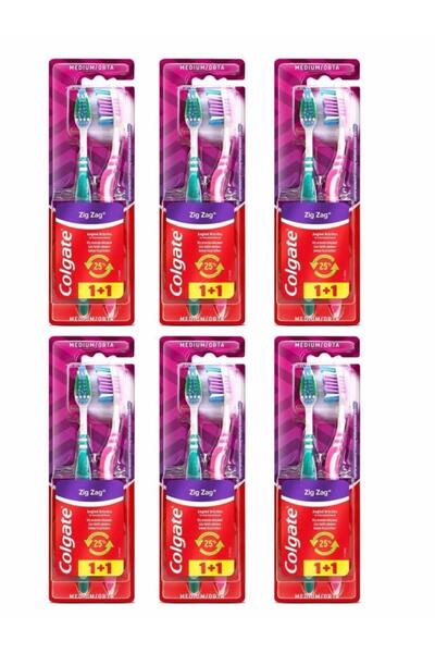 Colgate 6 Pieces Zigzag Medium Toothbrush 1+1