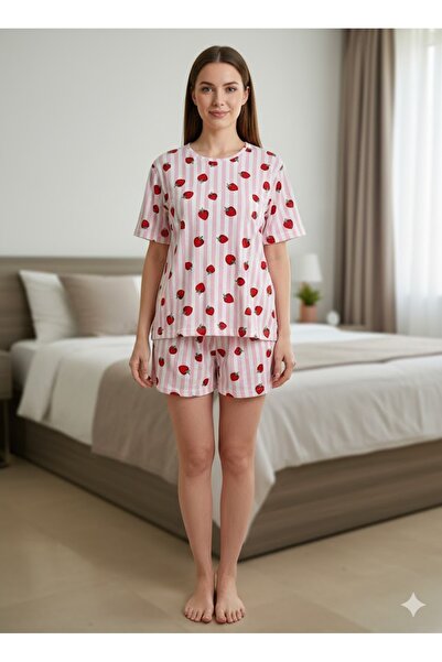 FAMES PİJAMA Women's Pink Pajama Set with Shorts