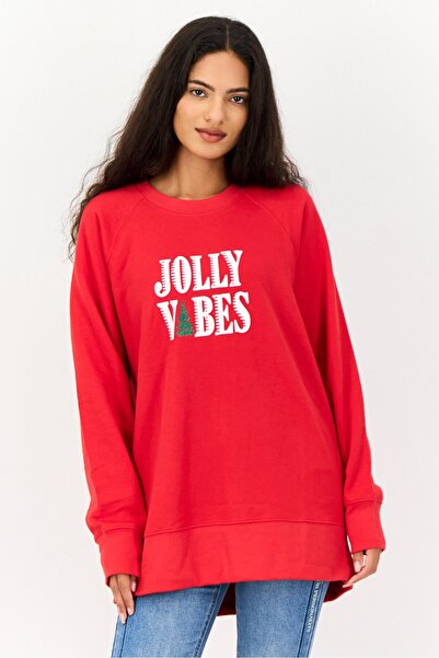 Style & Co Women Round Neck Graphic Print Long Sleeve Sweatshirts, Red