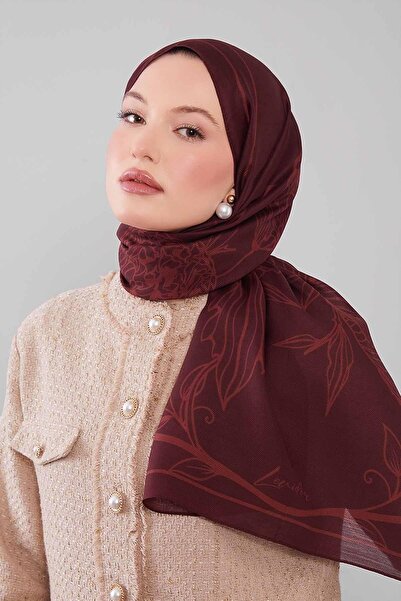 Levidor Burgundy Hyacinth Flower Pattern Wool Silk Shawl