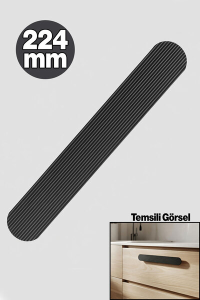 Badem10 Anzer Çizgili Mat Siyah 224 mm Çekmece Dolap Kulp Modern Metal Tasarı...