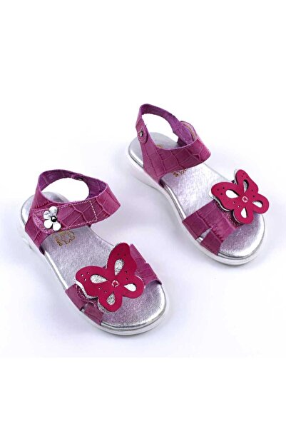 tino Sandale din piele naturala , pentru fetite , cu fluturi 3263-FUCSIA