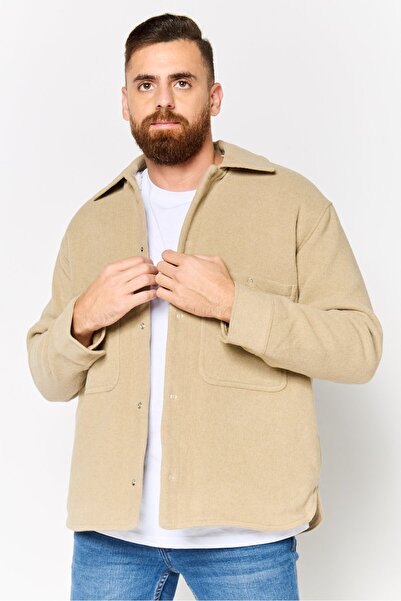 Weekday Men Textured Sherpa Jacket, Beige