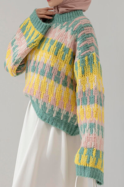 MODAQU Three Color Thick Knitted Sweater - Mint Green