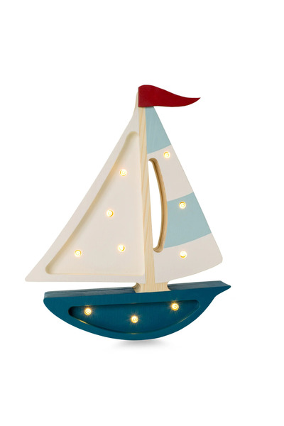 Generic Sailboat Lamp Teal Wooden Night Light for Kids Room