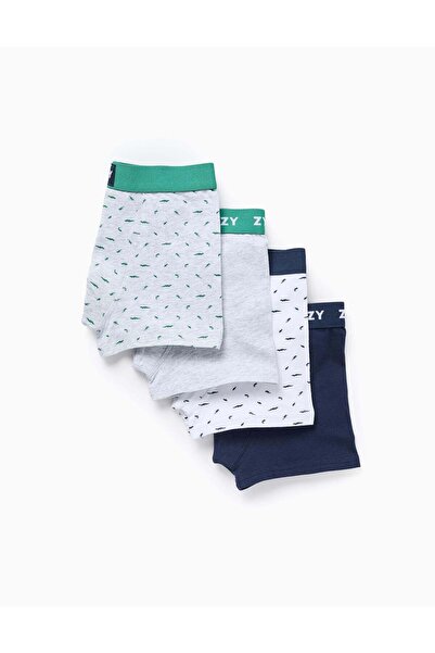 Ziddy Pack of 4 plain/printed boxer shorts for boys, multicolour