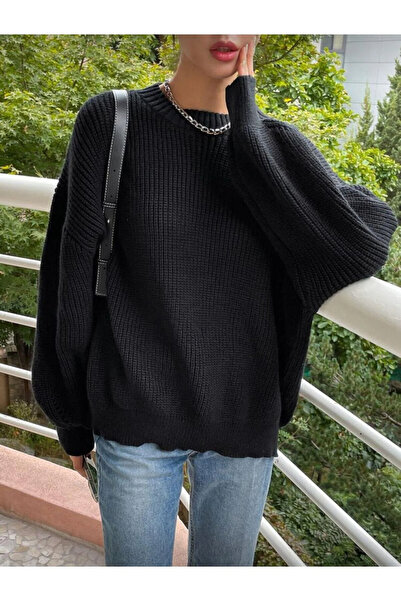 H&E LUXURY DESIGN Women's Comfortable Oversized Patterned Sleeve Patterned Kn...