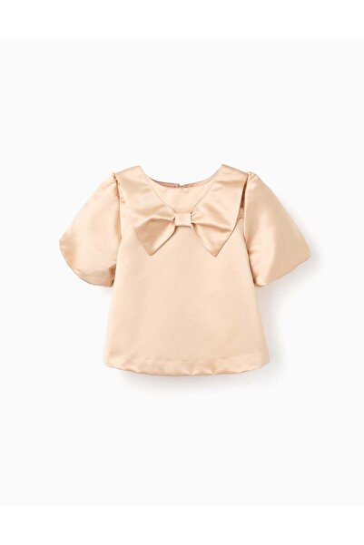 Ziddy Short sleeve satin blouse with bow for girls, golden
