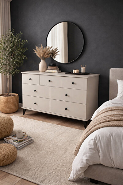 ELİF AY MOBİLYA Konsol Şifonyer 7 Çekmeceli Modern Kumsal-Vizon