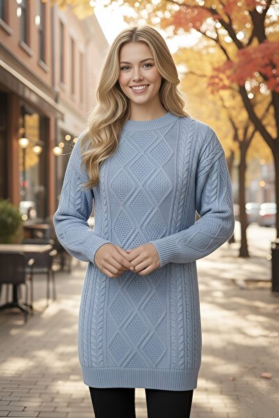 citystyle Women's Knitwear Sweater Tunic Baby Blue Long Sleeve Crew Neck Hair...